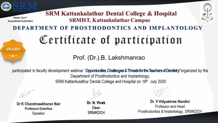 Certificate for Prof. (Dr.).B. Lakshmanrao for _Course evaluation_