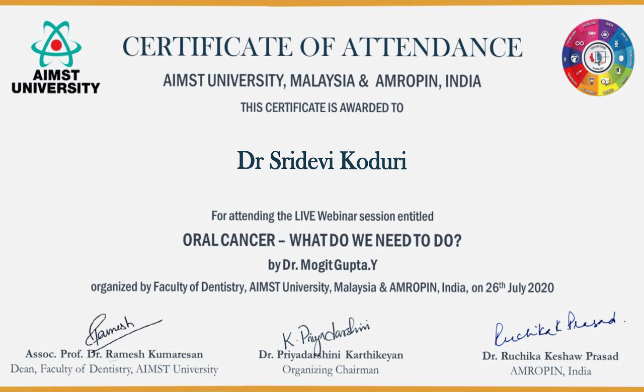 Live webinar on AIMST University, Malaysia on Oral Cancer